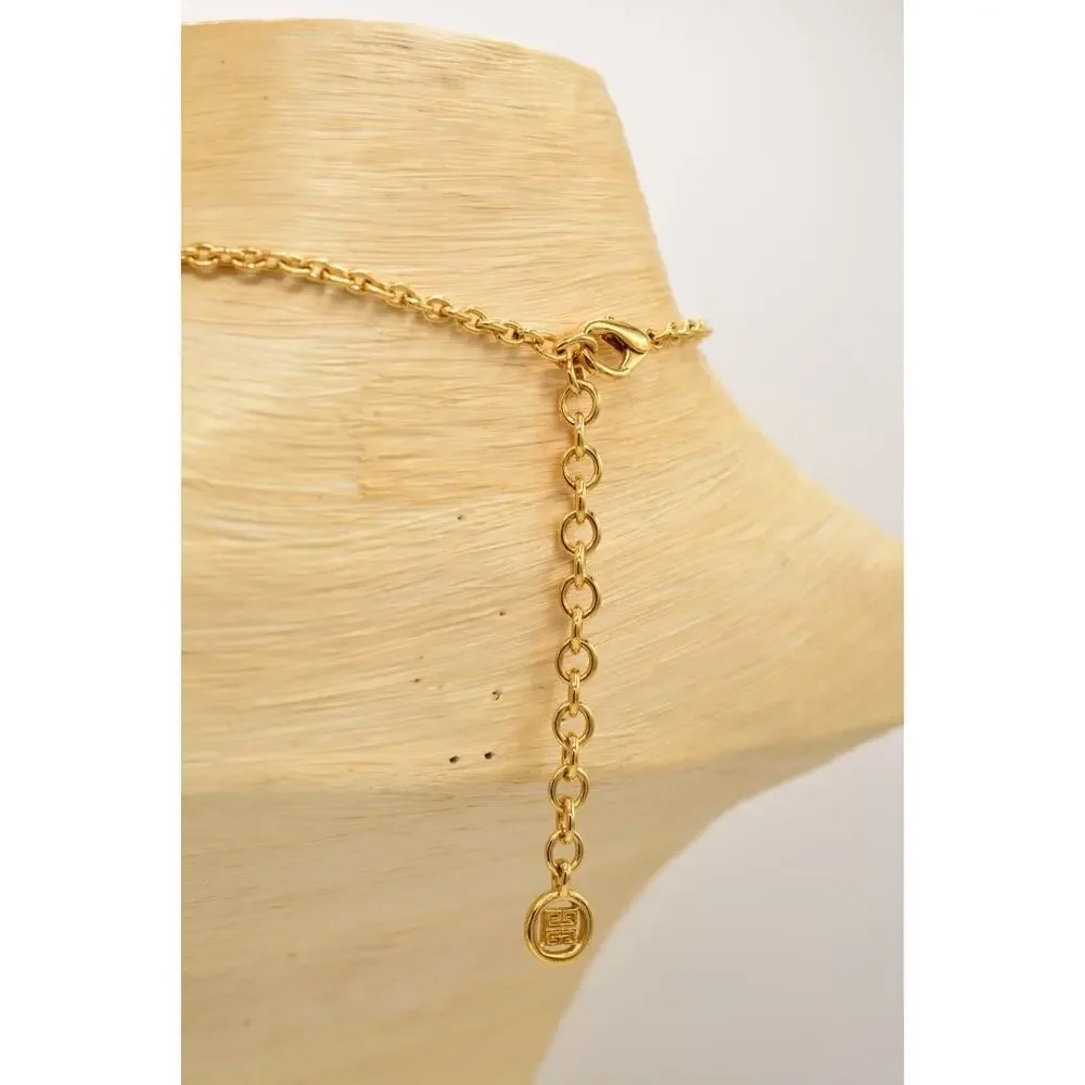 Givenchy 1980s Cabochon Charm Beaded Tassel Necklace Gold Signed Vintage BinR